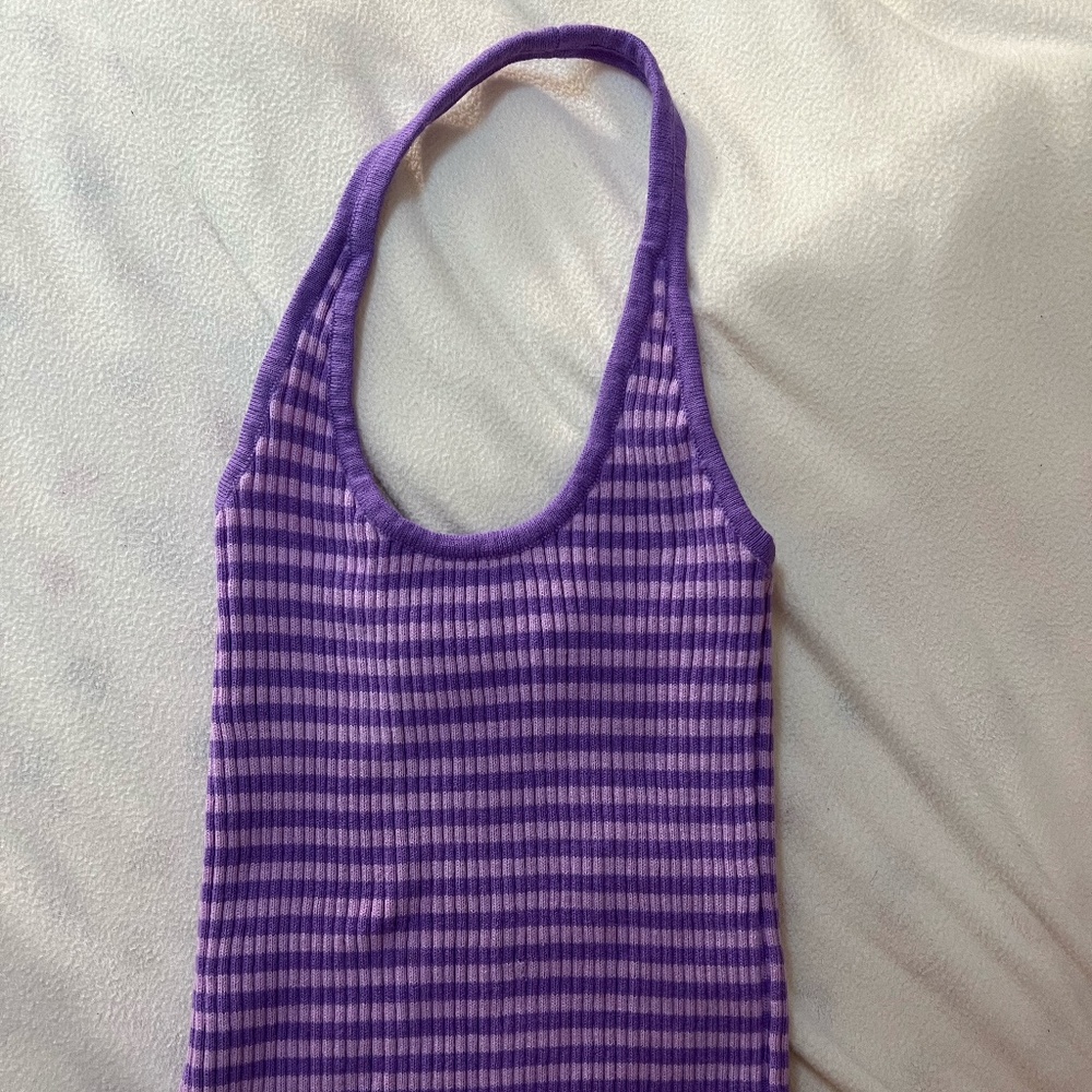 Horizontal Purple Striped Halter Top Stretchy